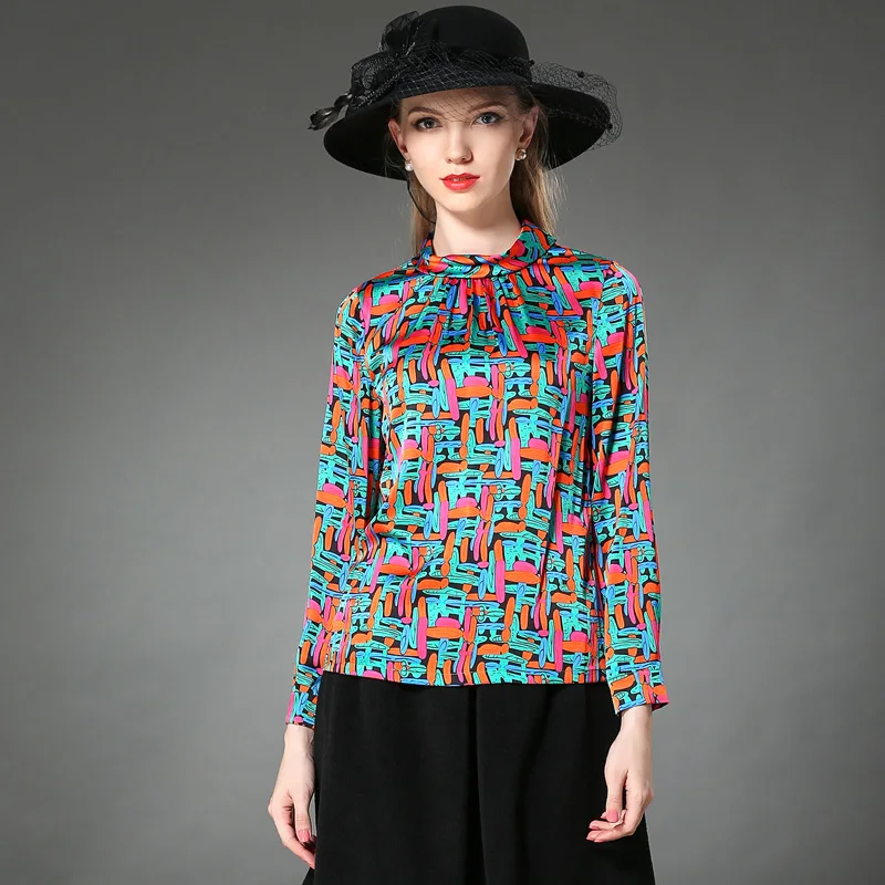 

2020 Fashion Women's Blouses Spring Autumn 22% Silk Blouse Long Sleeve Shirt Printing Women Tops blusa feminina CYO100