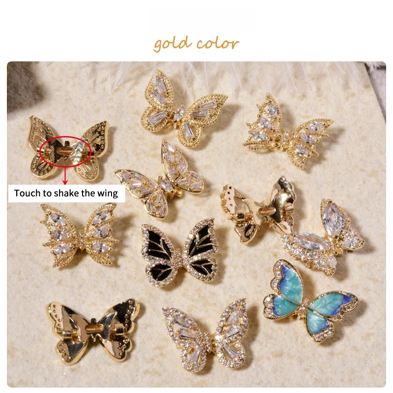 2PCSFlying Butterfly Zircon Nail Art Decorations Alloy Shake Wing Luxury Crystal Jewelry DIY Manicure Accessories | Красота и