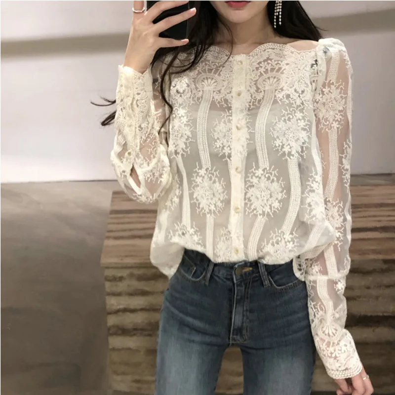 

Sexy Off Shoulder Lace Tops+camisole Fashion Blouse Long Sleeve Elegant Woman Shirt Casual Blusas Camisas Chemise Femme Ensemble