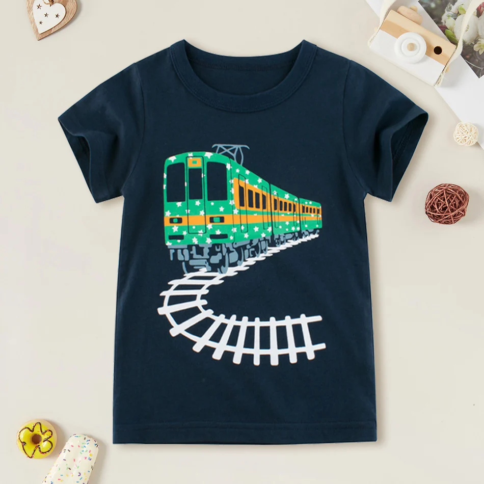 

PatPat 2021 New Summer Kids Boy All-cotton Train Print Tee