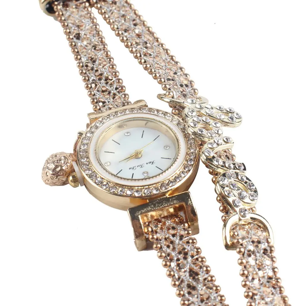 FD082 женские модные повседневные кварцевые наручные часы Стразы часы-браслет