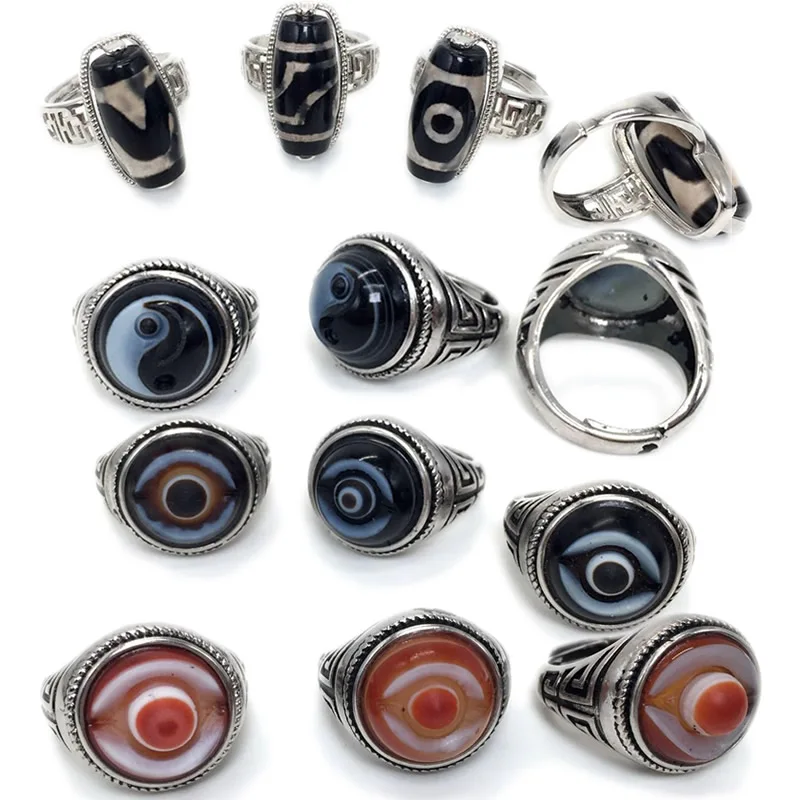 Резные кольца от сглаза черно-белые узоры тай-чи натуральный агат ювелирные