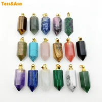 natural gems stone perfume bottle bullet pendant hexagonal point necklace healing chakra quartz charm for jewelry making