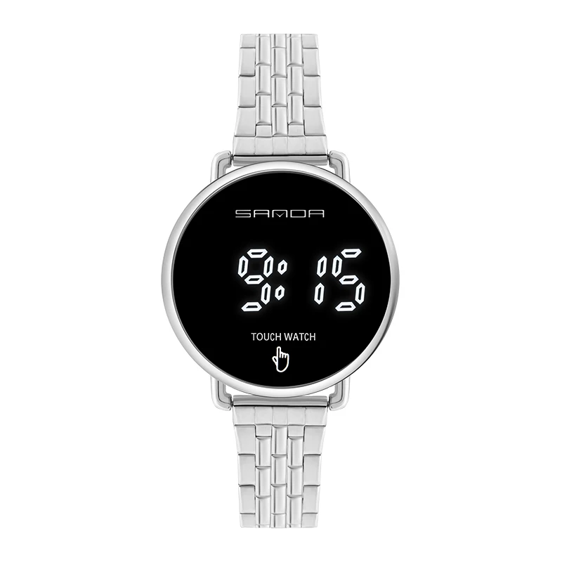 Кварцевые часы SANDA со светодиодным дисплеем цветные из нержавеющей стали модные