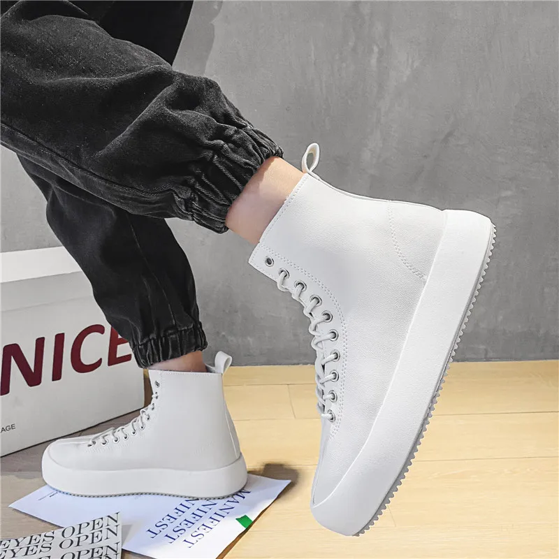 

Trend Men's Martin Boots Black Ankle Boots Men 2021 New Motorcycle Boot Casual Sneakers Thick Soled Footwear Hombre PU Leather