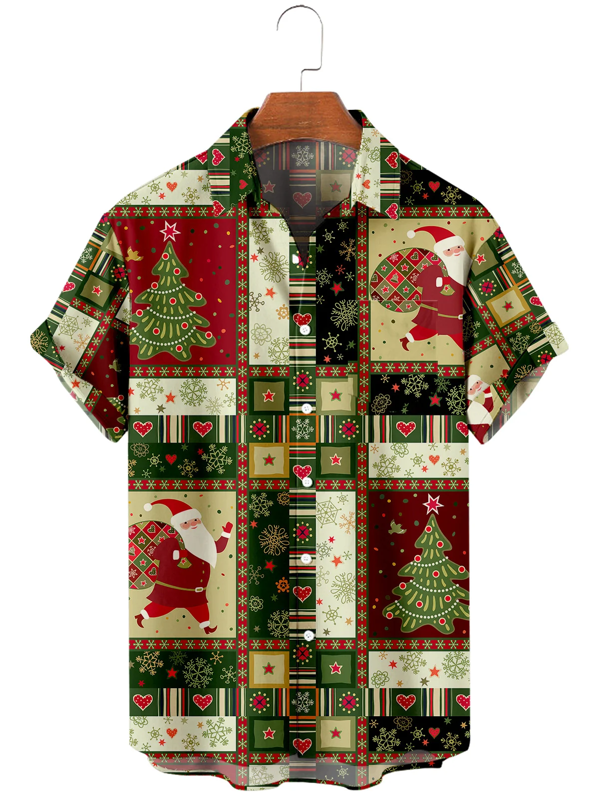 

2021 Men's Short Sleeve Lapel Shirt Large Size Prismatic Christmas 3D Printed Men's Shirt with Pockets