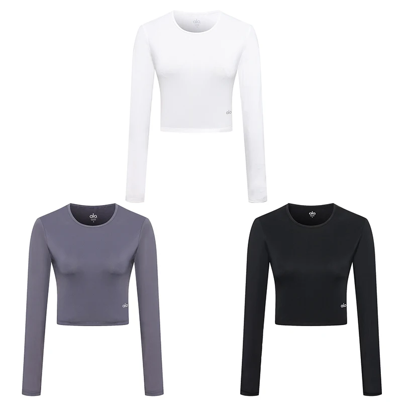 

Yoga Women Yoga Clothes Long-sleeved T-shirt Short-waisted Bare Midriff Quick Dry Breathable Running Trainning Tops New /40