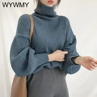 wywmy autumn winter turtleneck knitted sweater women korean fashion pullover sweater 2021 new lantern sleeve thicken sweater top