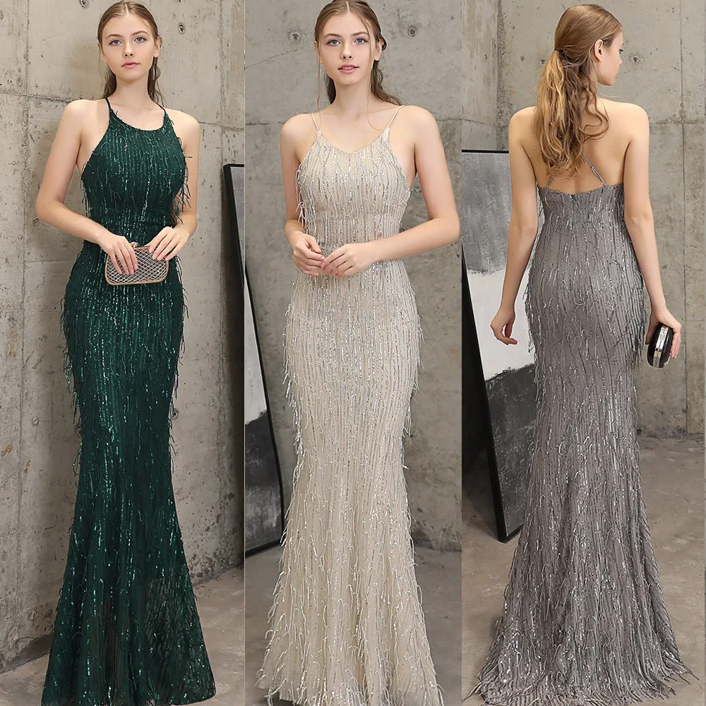 Сексуальное длинное платье макси с серебристыми блестками вечерние платья в пол