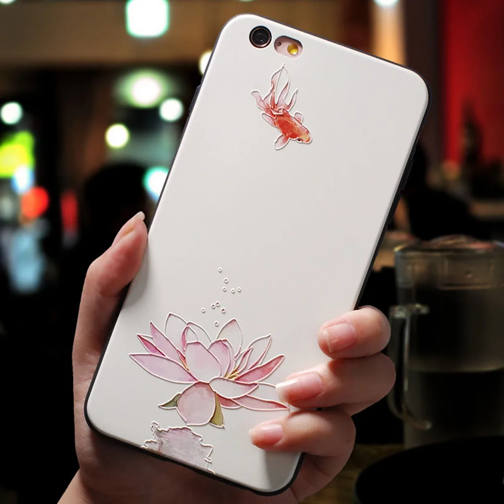 Pink lotus Eqvvol милый 3D тисненый мультфильм узорчатый чехол для телефона для iphone X 8 7 6 6S Plus чехол s Мягкий силиконовый чехол для iphone 5 5S SE Coque - Цвет: Pink lotus