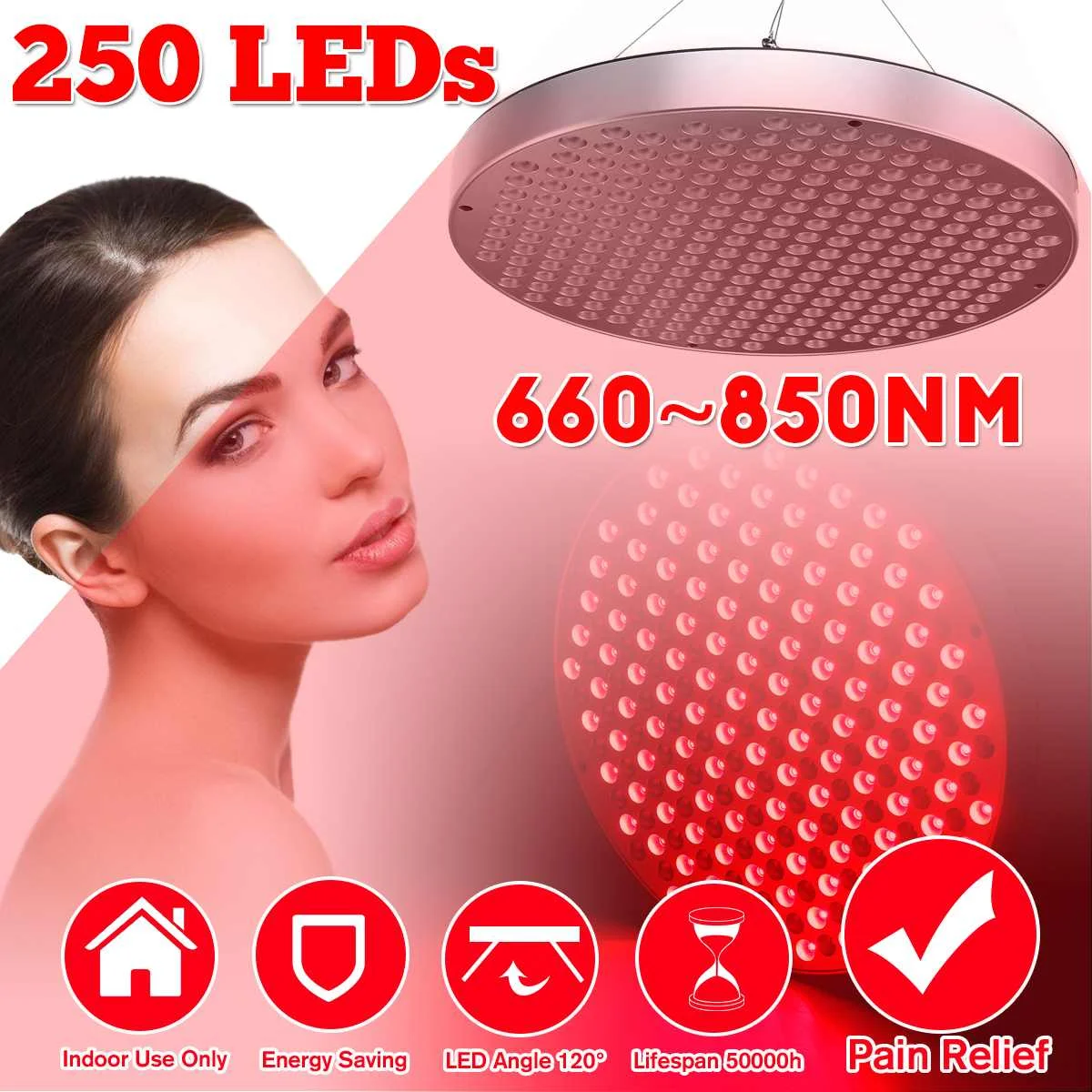 

250 LEDs 60W Anti Aging Red LED Light Therapy Deep 660nm and Near Infrared 850nm Red Grow Light for Full Body Skin Pain Relief
