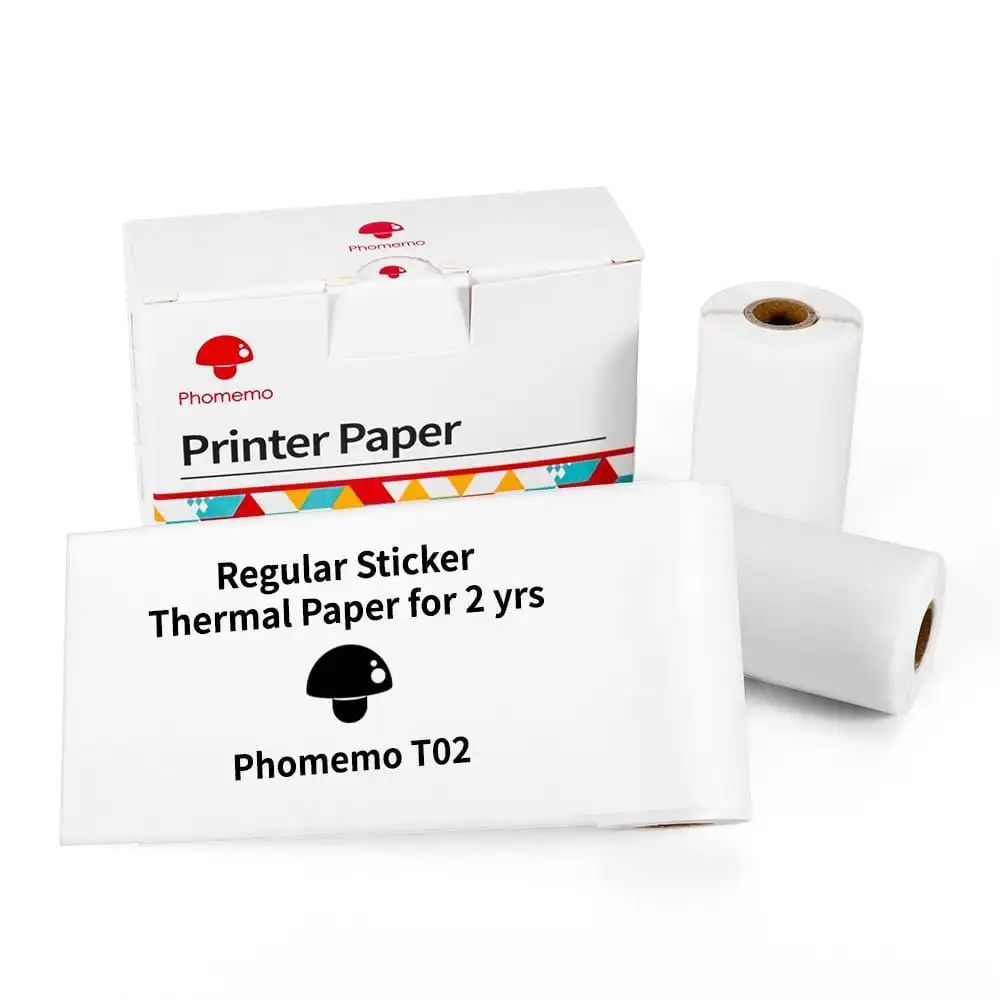 3 Rolls/box Phomemo Black on White Thermal Paper Self-Adhesive Sticker 53mm x 3.5mFor T02/M02X Mini Portable Thermal Printer