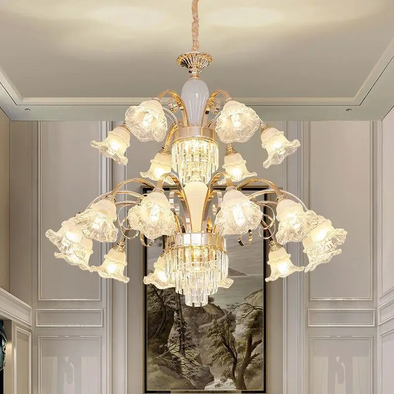 

European style three storey large chandelier led18 to 24 head lamp lighting, villa living room, hotel hall crystal chandelier