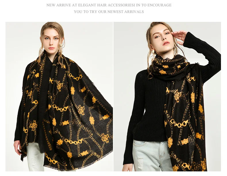 Wuaumx высокое качество шарф для женщин Осень Зима теплые кашемировые шали и обертывания цепи узор шарфы женский шейный платок 180*90 см