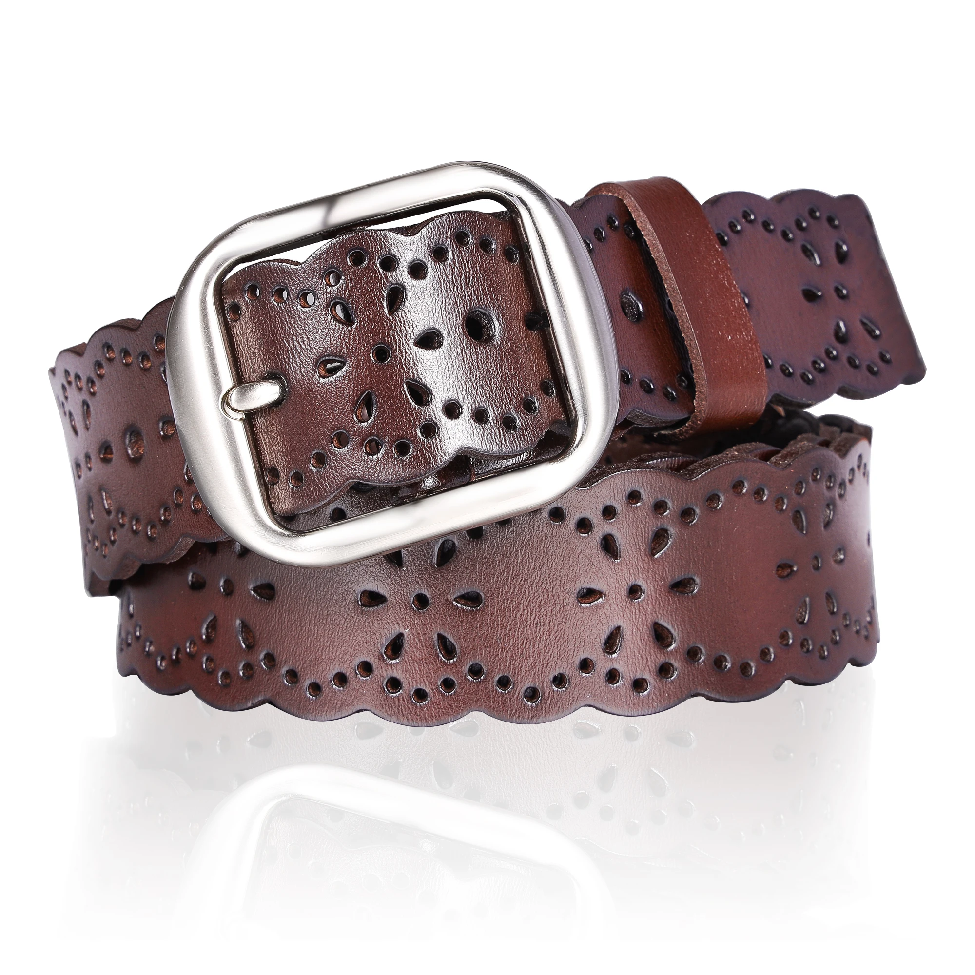 

Women's Fashion Wide Belts Hollow Flower Design Adjustable Leather Belt for Women Luxury Jeans Belt Dress Waistband for Female