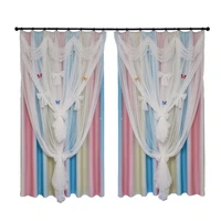 upgarde korean hollow star blackout curtains with bows double layer princess high shading rainbow cortinas for girls bedroom