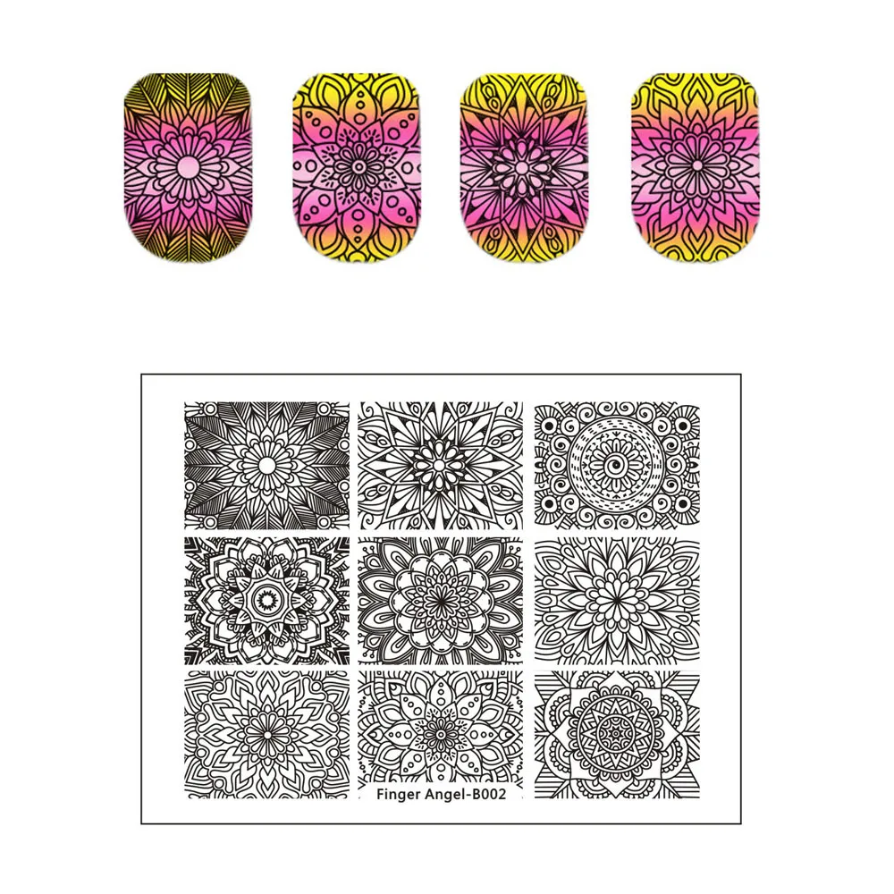 10 шт. штамповочных пластин для ногтей + 1 силиконовые штампы шаблоны изображения