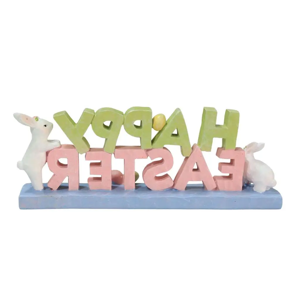 

Счастливая Пасхальная Статуэтка кролика, статуэтка кролика, настольная полимерная Фигурка кролика, настольные украшения для украшения на ...