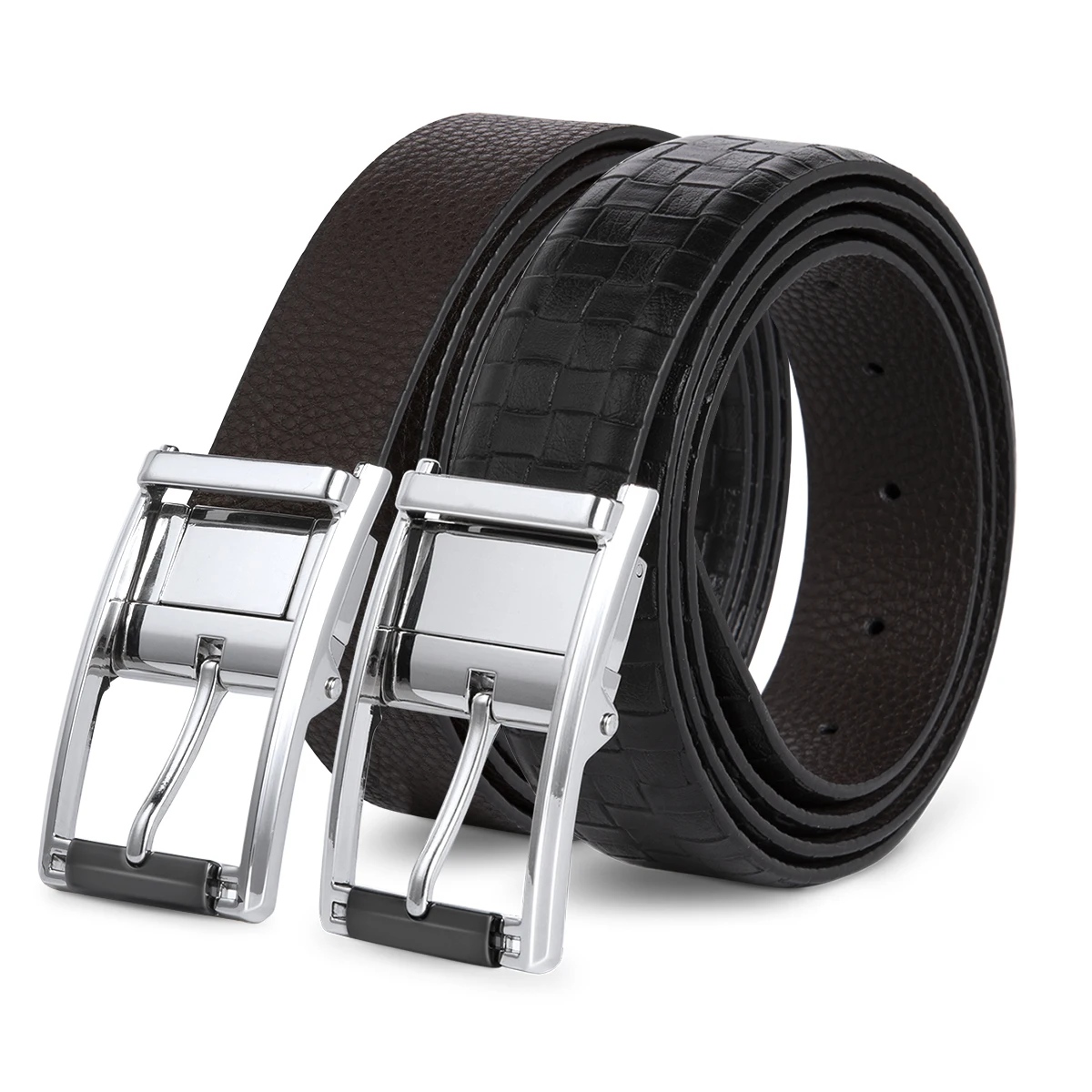 Высококачественный кожаный мужской ремень для джинсов двусторонний с пряжкой