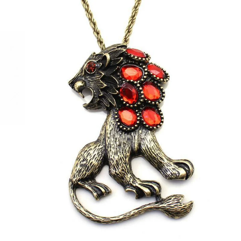 В винтажном стиле в виде льва длинное ожерелье 2020 новые модные красные акриловый