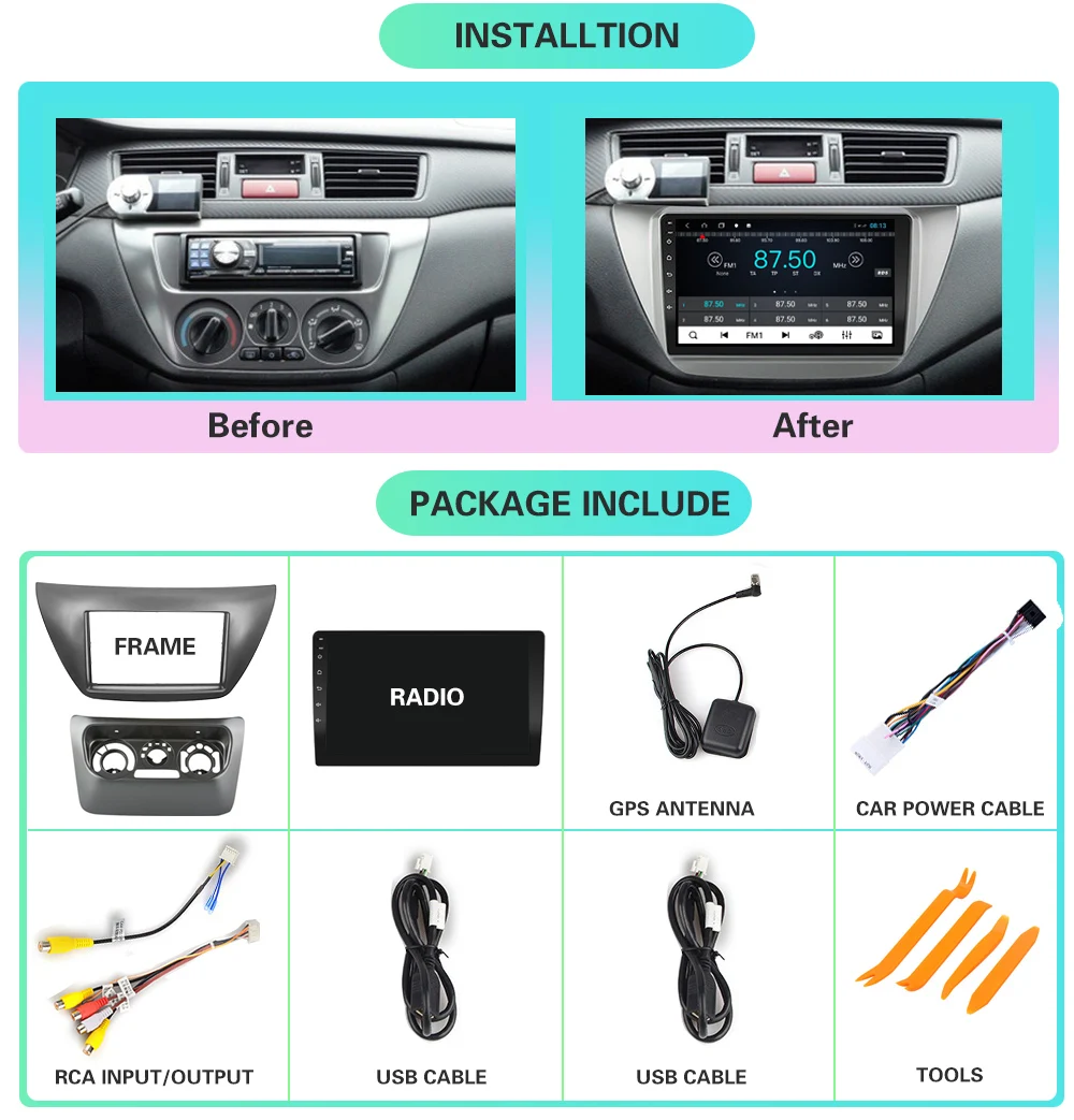 Автомагнитола 2DIN для Mitsubishi Lancer ix 2006 2010 4G LTE 64G Android 10 9 дюймов GPS навигация стерео Wi