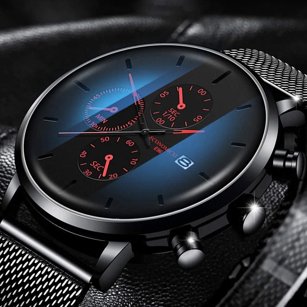

2020 Mens Watches Quartz Watch Casual Slim Mesh Steel Waterproof Sport Watch Three-eye dial Reloj electrnico masculino F5