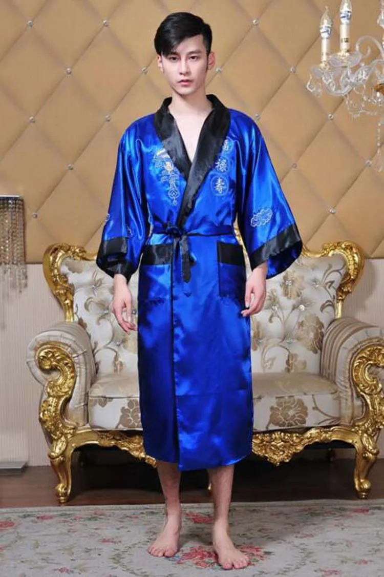 Халат атласный мужской Шелковый двусторонний с вышивкой в виде дракона - купить