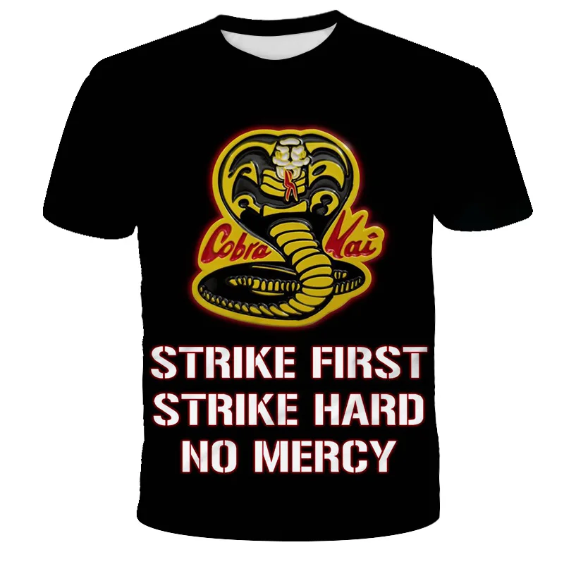 

3D Printing Cobra Cartoon T-shirt Boy Children Strike First Strike Hard No Mercy 2021 Summer Fashion Top Short Sleeve Black