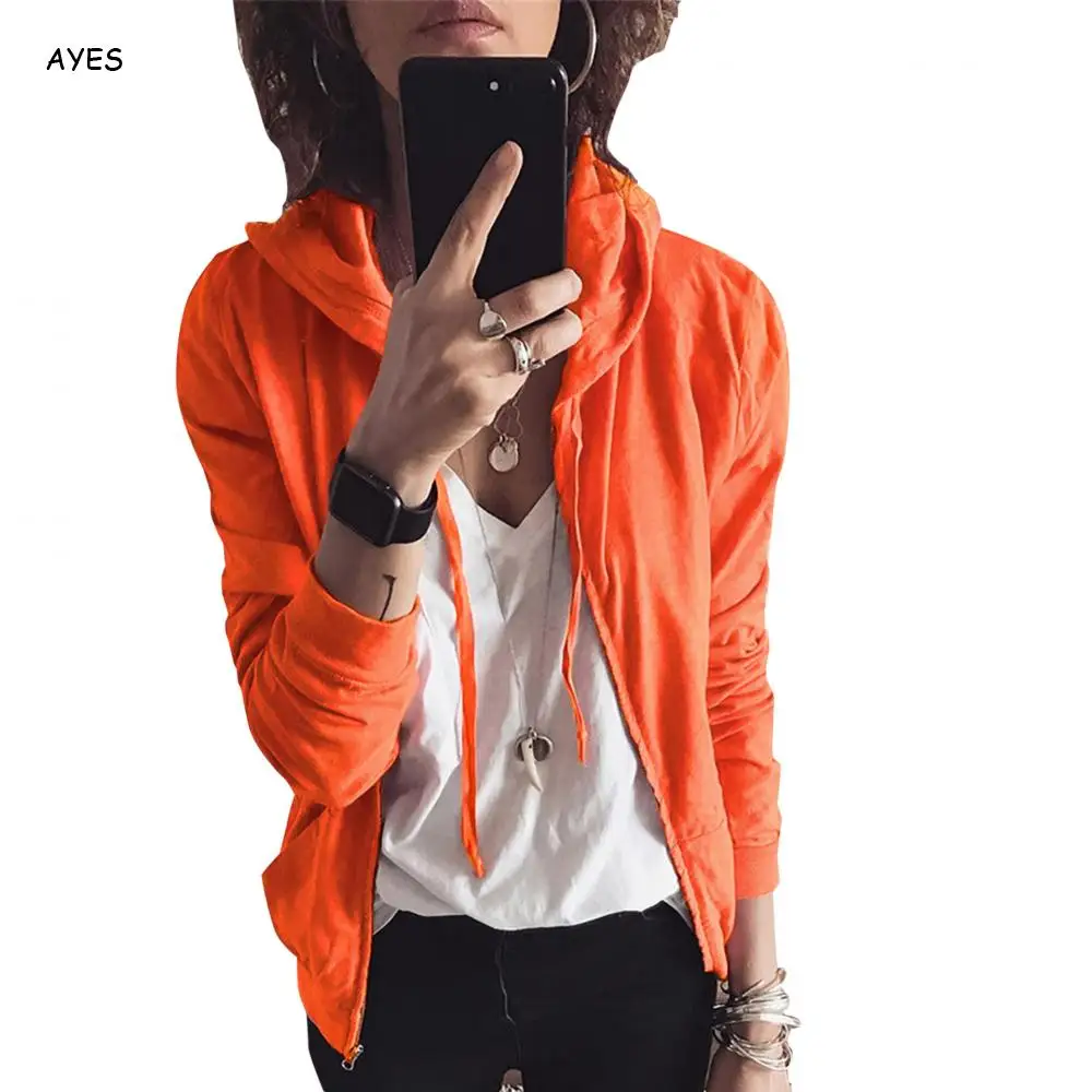 2019 Осенняя черная Базовая Женская оранжевая Модная тонкая куртка Свободное