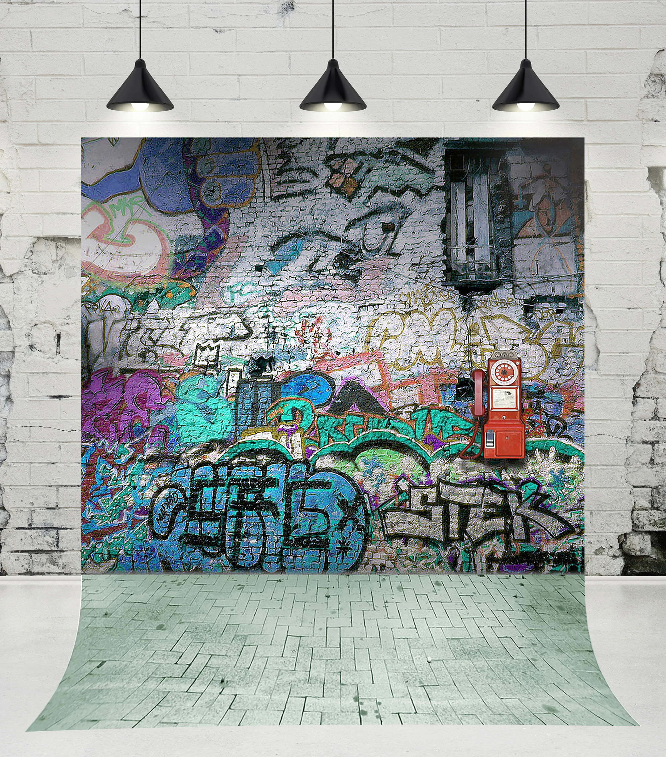

VinylBDS Children Broken Brick Background Newborn Graffiti wall Backdrops Vintage Brick Floor Backdrop for Baby Photo Studio