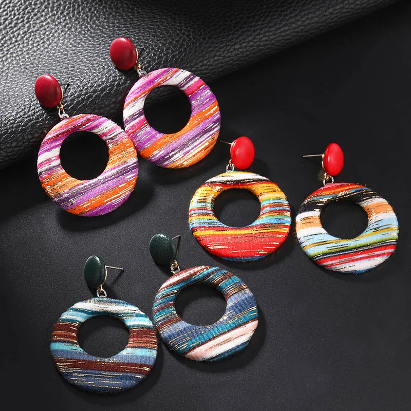 Серьги из ткани Бохо Этнические Красочные Ретро преувеличенные полые креативные