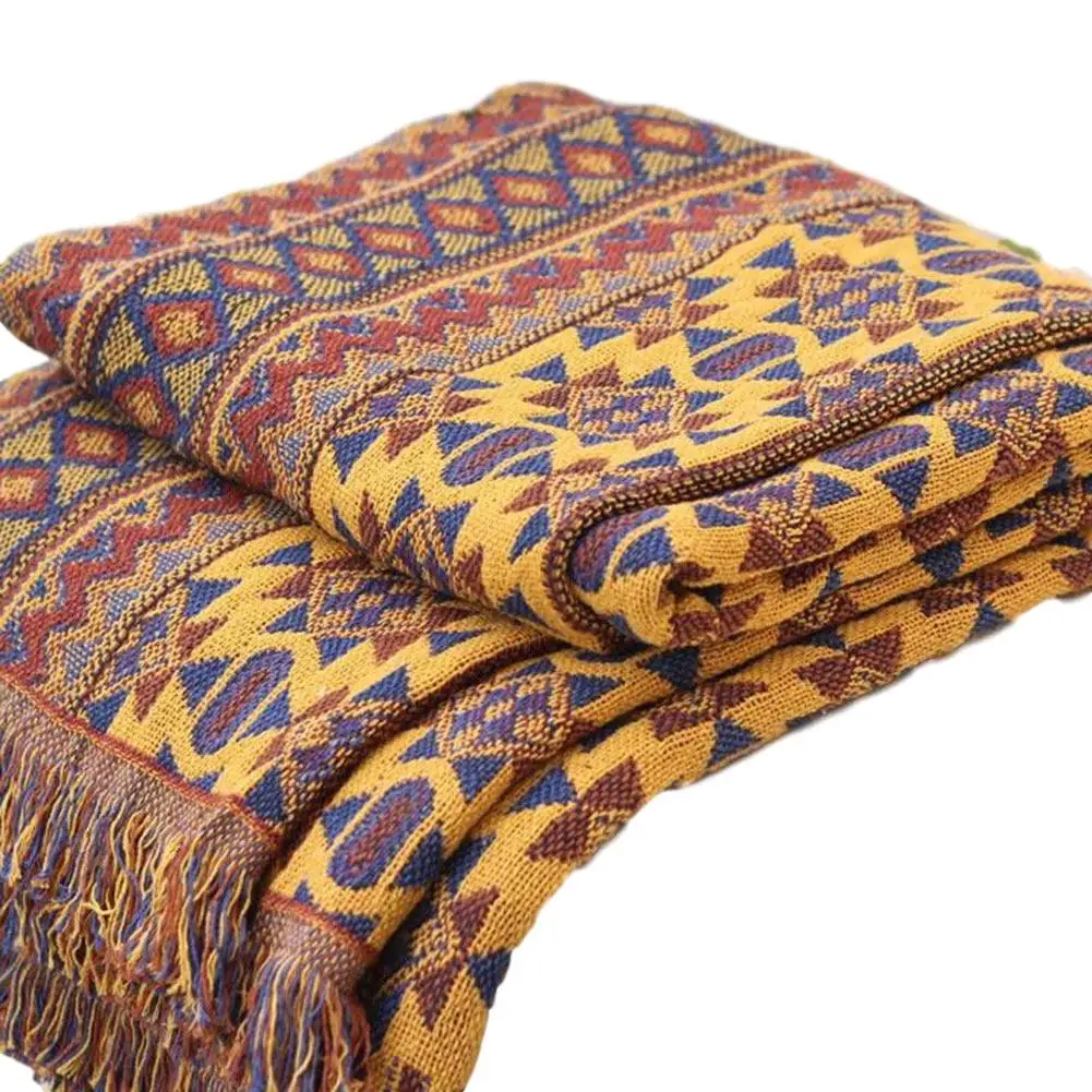 

Утолщенное вязаное одеяло из чистого хлопка с кисточками, повседневное этническое племенное богемное вязаное одеяло, покрывало для дивана,...