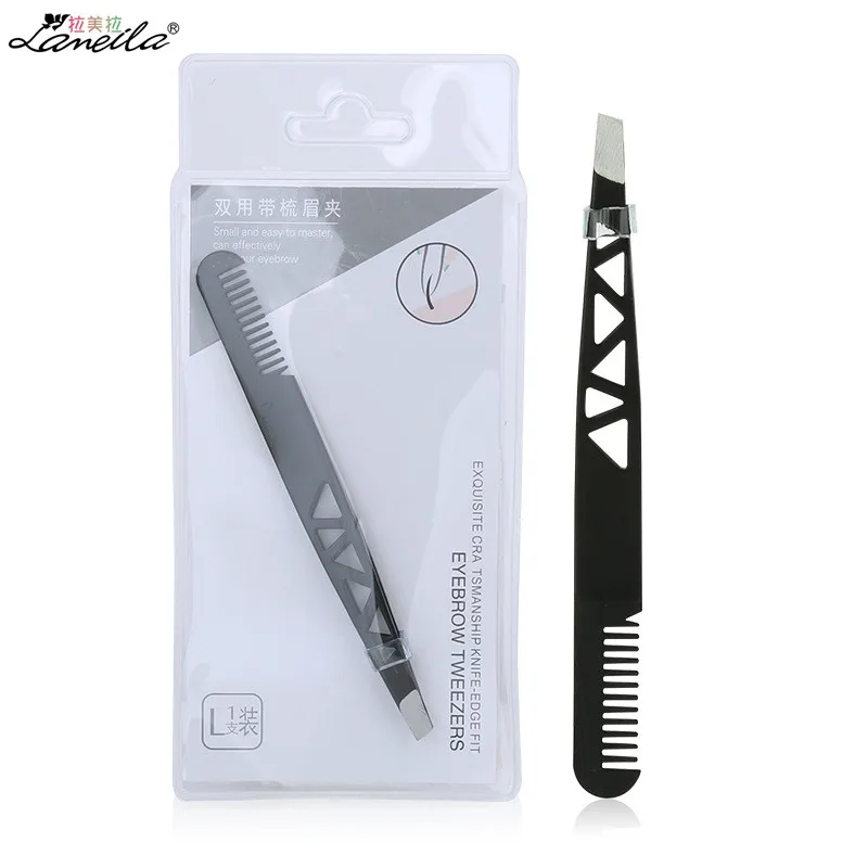 

Double Usage Eyebrow Tweezers with Comb Bulk Wholesale Sharp Slant Depilatory Eyelash Clip Portable Precision Cosmetics Tool Set