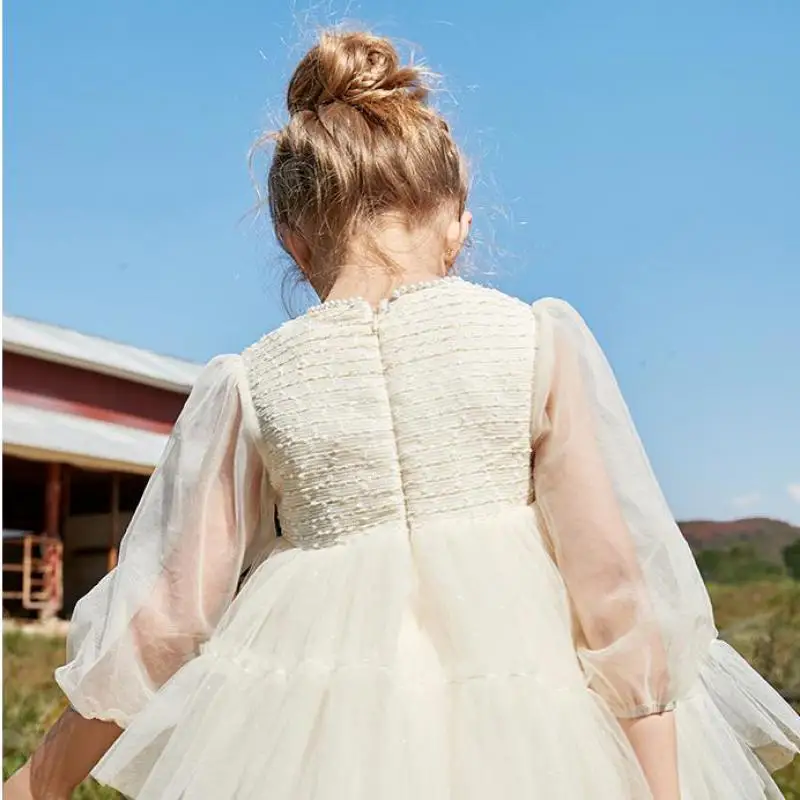 

Girl's Dress Spring Dress 2020 New Children's Dress Elegant Little Girl Long Sleeve Layered Dress Girls Wedding Party Ball Gown