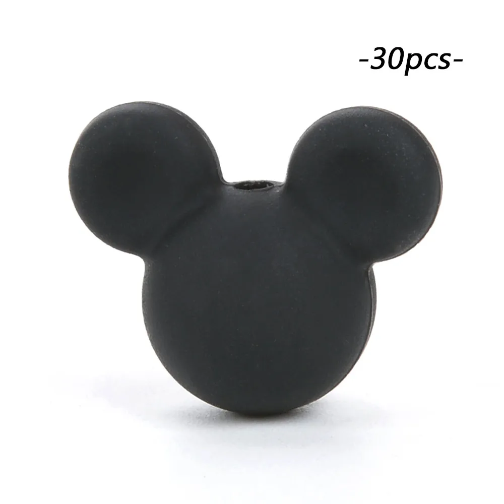 smokey black LOFCA 30 шт Микки силиконовые бусины BPA бесплатно мультфильм детские игрушки для прорезывания зубов пищевой силикон для кормления ожерелье для изготовления соски цепь - Цвет: smokey black