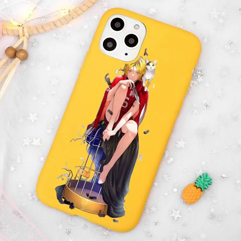 

Kenma Kozume of Haikyuu Phone Case Candy Color Yellow for iPhone 11 12 pro XS MAX 8 7 6 6S Plus X 5S SE 2020 XR
