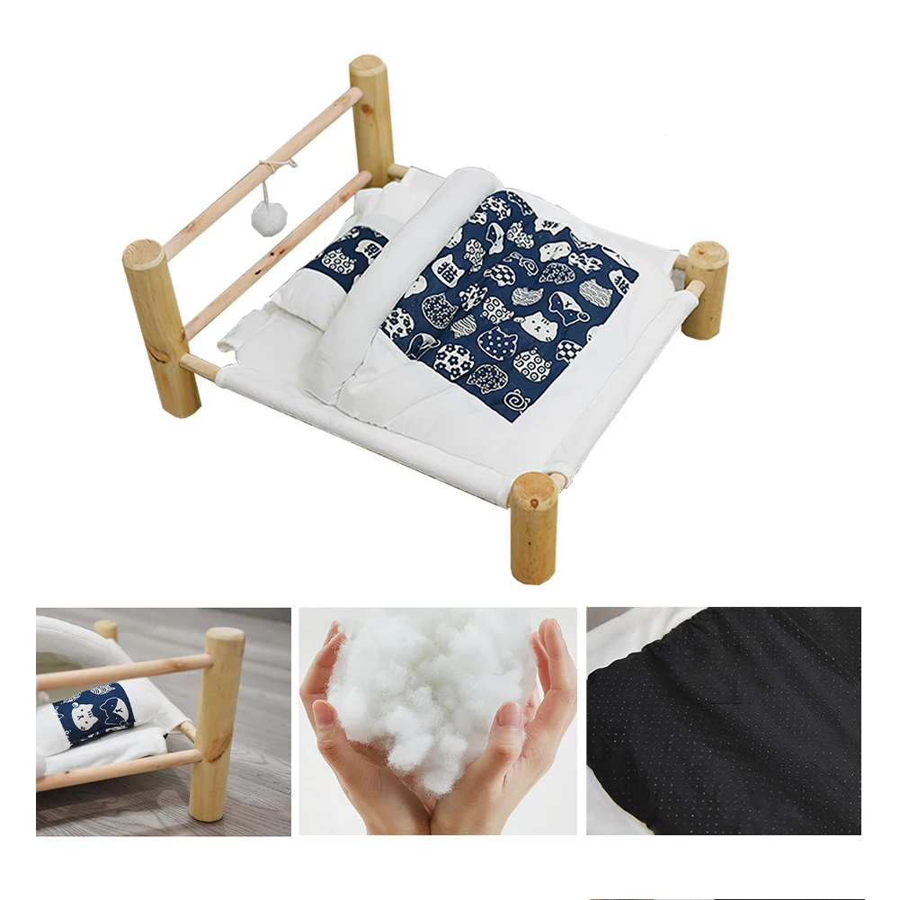 

Mascotas Eleveted Pet Cat Bed Lounge Cat Dog Sleep Hammock Blue Raised Small Soft Reversible Fabric Wood Frame Gatos Accesorios