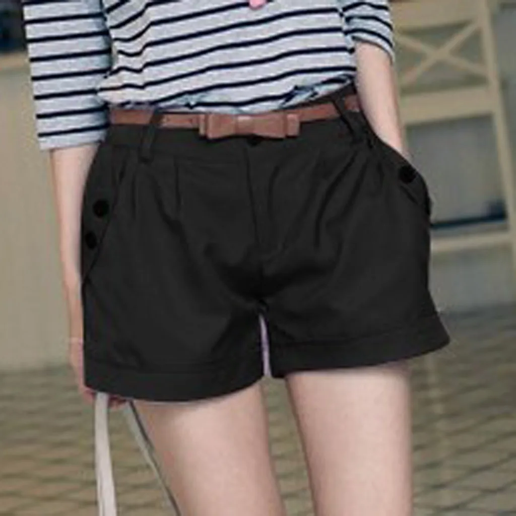 

Women Fashion Solid England Style Mid Waist Button Fly Shorts 's Casual Summer Pantalones Slim Large Size