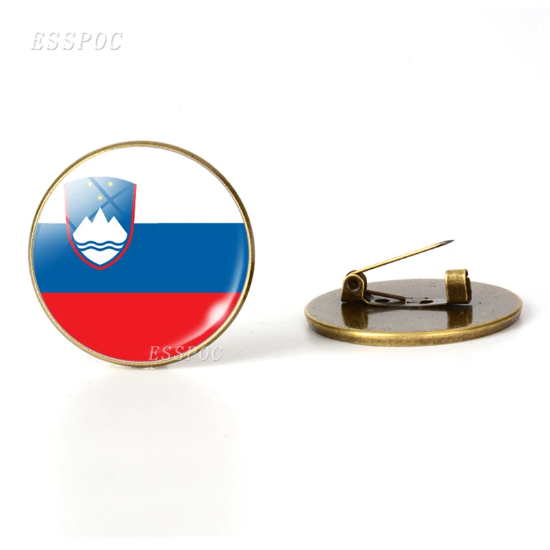 Южная Европа: Португалия Греция Испания Италия Румыния Броши с флагом бижутерия со стеклянными кабошонами бронзовая брошь булавки Национальный день подарки - Окраска металла: Slovenia