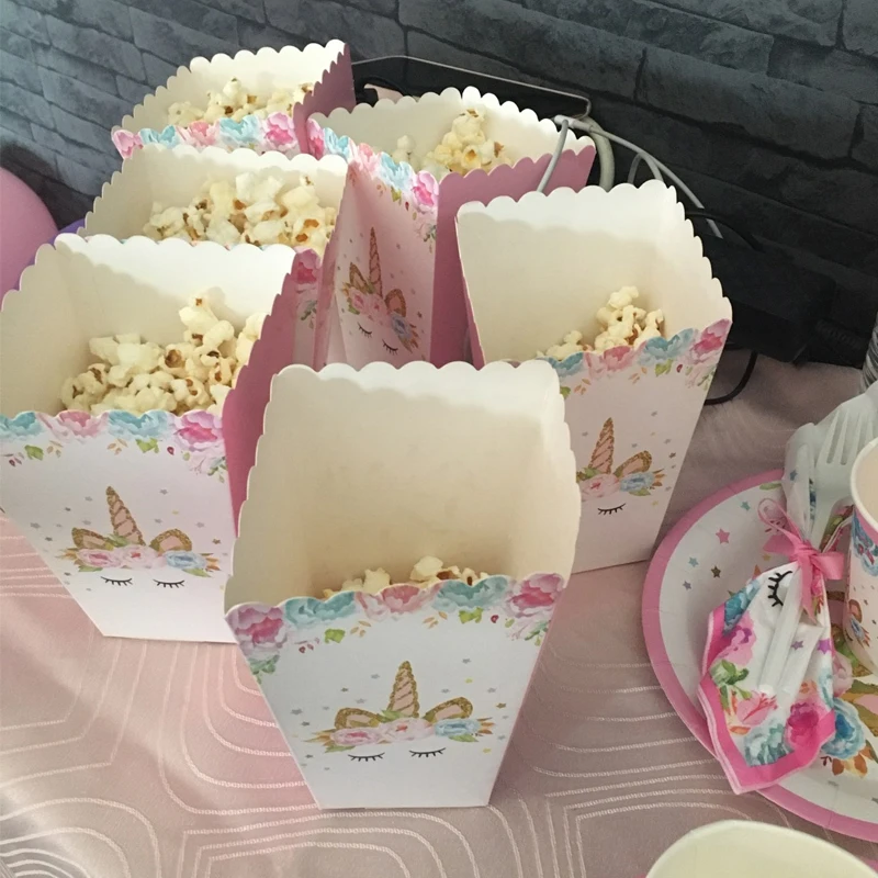 Бумажные коробки для попкорна с изображением единорога хвоста русалки мешок