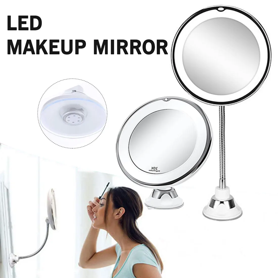 

Светодиодное зеркало для макияжа с светильник кой, настольное вращающееся зеркало, сенсорный диммер, USB, увеличительное зеркало для туалетн...
