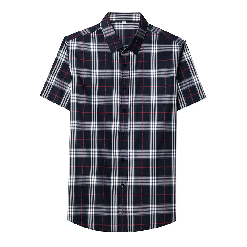 

Alihu men's summer new business Short Sleeve Plaid shirt for men