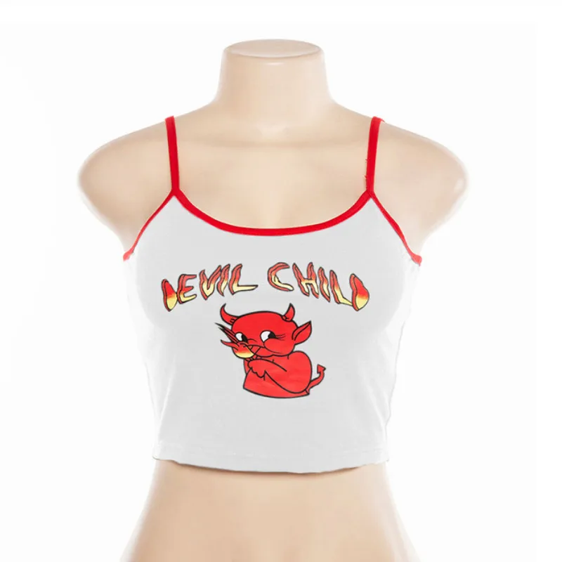 Кроп-Топ женский с принтом дьявола повседневный Модный облегающий топ открытой