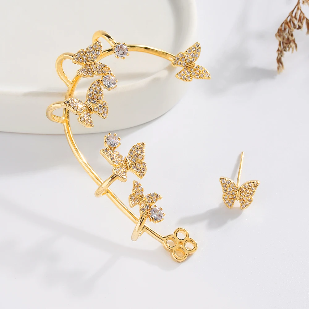 

Butterfly Earrings 2021 Trend Gold Hanging Stud Earrings For Women Zircon Earrings piercing Ear Clip Cuff for Girls Jewelry
