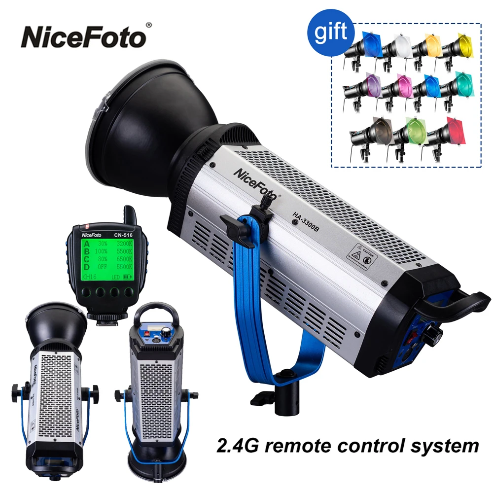 

NiceFoto HA-3300B 330W Daylight COB LED Light 5500K Photography Lighting Studio Light Video Lamp With 2.4G Remote Control Flash