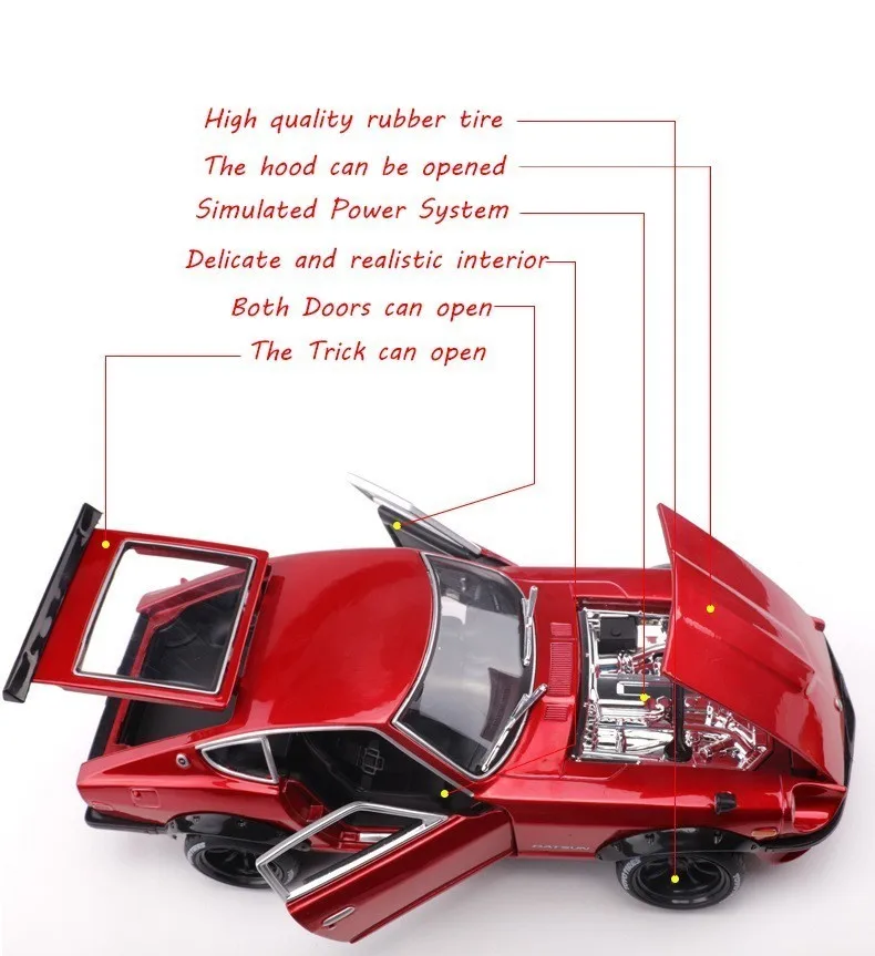 1:18 имитация сплава Nissans Datsun 240Z Спортивная литая под давлением металлическая модель автомобиля с рулевым колесом управления игрушки для детей HotWheele