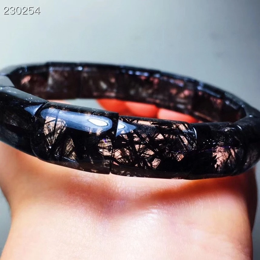 

Genuine Natural Black Rutilated Quartz Gemstone Women Bracelet Brazil 14.7x11.3x6.4mm Clear Rectangle Beads Wealthy AAAAAA