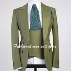 Новейший дизайн, мужские костюмы с зеленым лацканом с одной пуговицей, 3 предмета, мужской свадебный блейзер для жениха