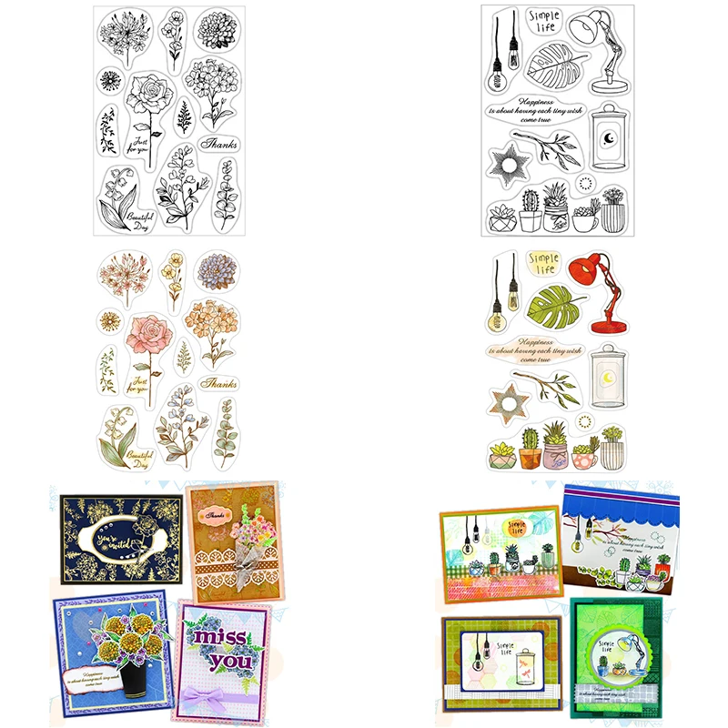 

4*6 inch Clear Transparent Stamps Beautiful Flowers Rose Daisy Succulents Leaves Twigs Table Lamp Simple Life DIY 2021 New