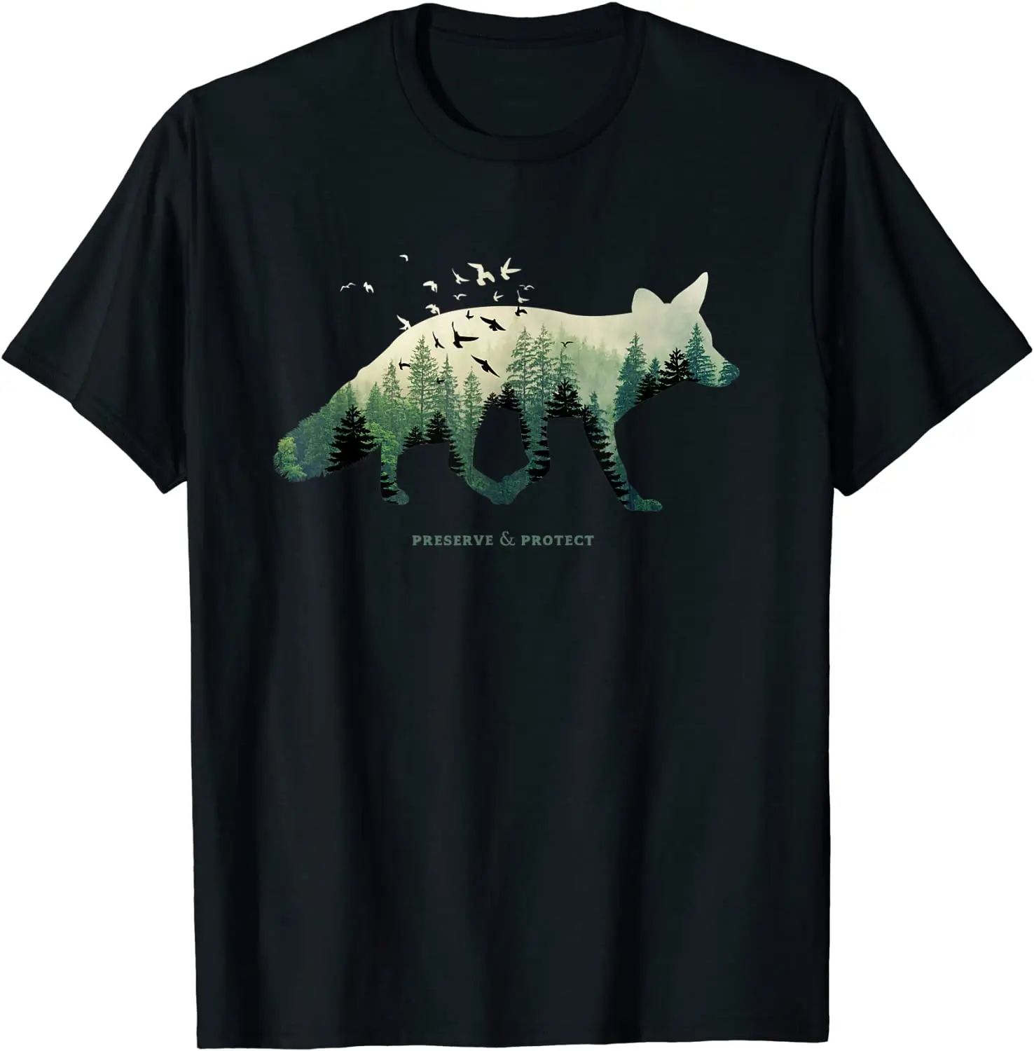 Защитная футболка в винтажном национальном парке с изображением лисьего